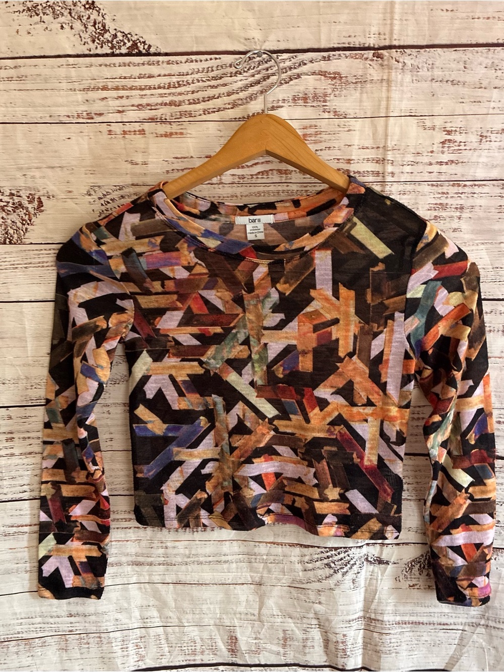 Bar III Multicolor Geometric Long-Sleeve Festival Top Small